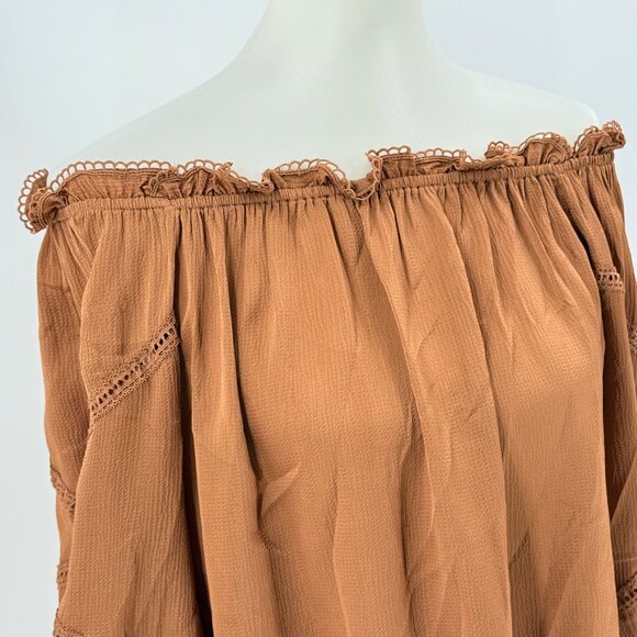 Max Studio Womens S Off-The-Shoulder Top Rust Brown Textured Woven Fabric Elasti - Picture 5 of 9